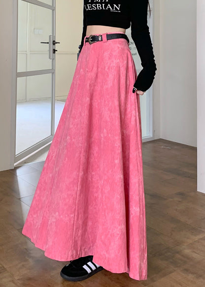 Pink High Waist Patchwork Cotton Maxi Skirts Spring