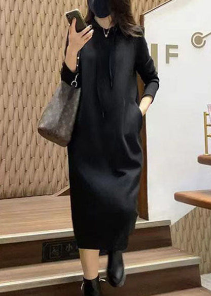 Style Khaki Hooded Cinched Cotton Sweatshirt Dress Spring