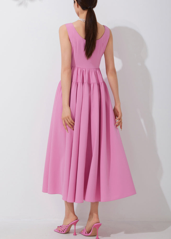 New Pink O-neck Patchwork Long Dress Sleeveless