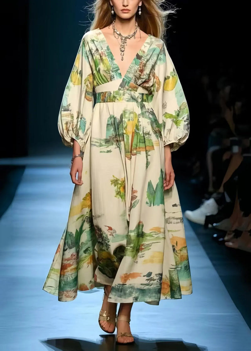 Print Exra Large Hem Cotton Long Dress Spring