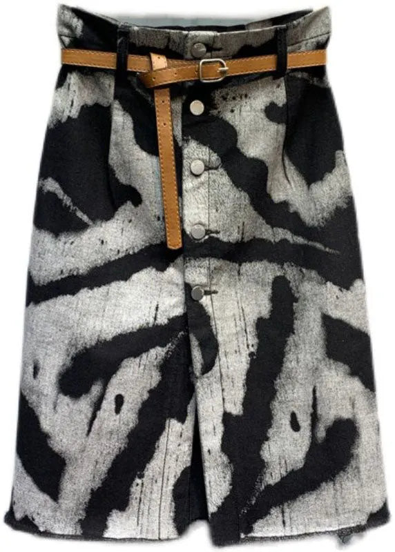 Retro Black Front Open Button Denim Skirts Summer