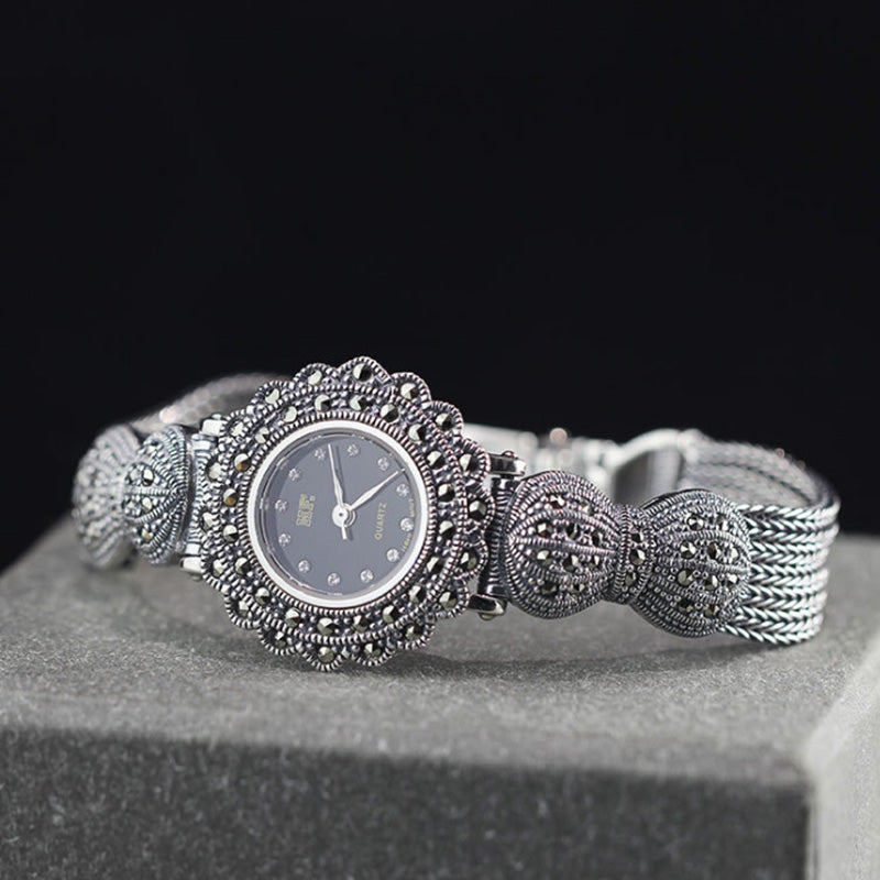 Diy Silk Sterling Silver Quartz Movement Tempered Glass Bow Wrist Watch