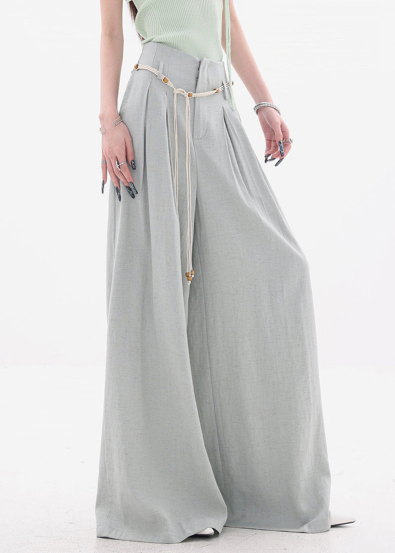 New Grey Zippered Cotton Wide Leg Pants High Waist Fall