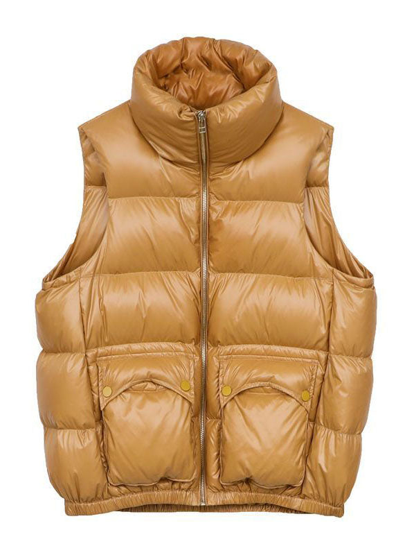 Khaki Zip Up Pockets Warm Duck Down Vest Sleeveless