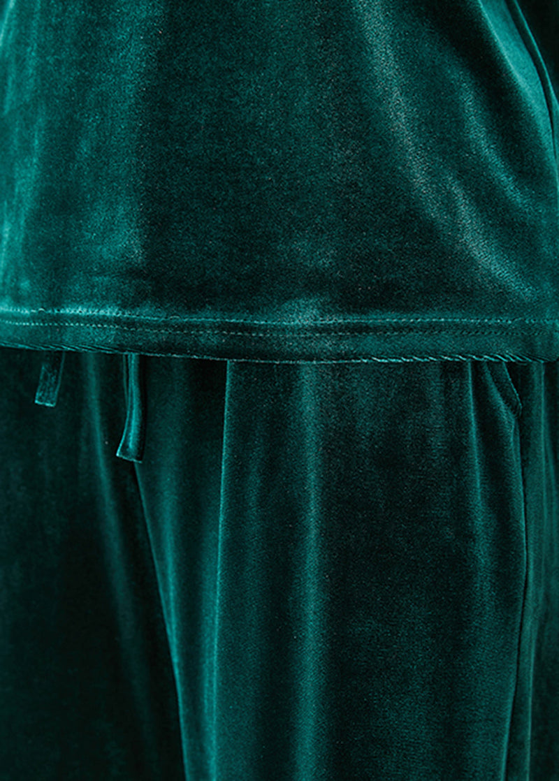 Blackish Green Slim Fit Silk Velour Two Pieces Set Fall
