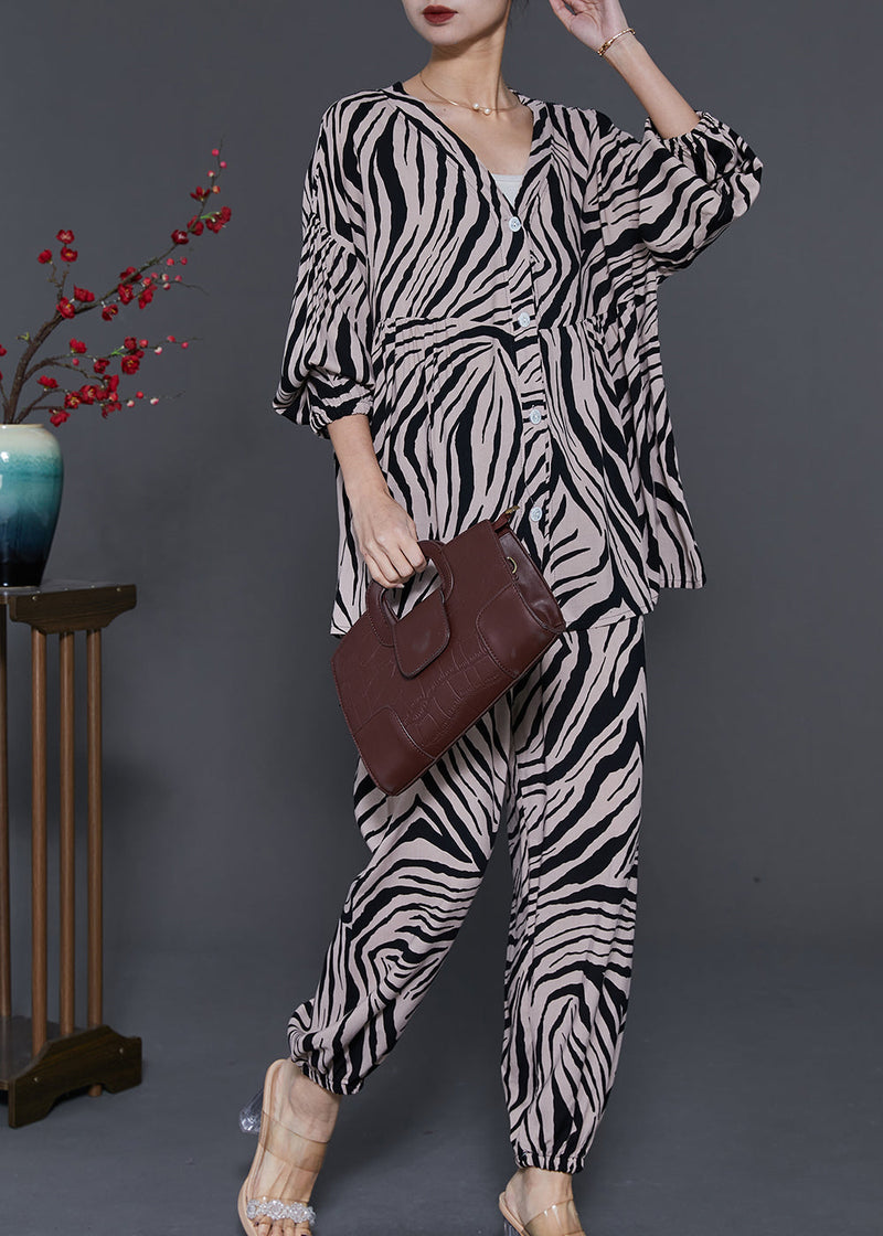 Oversized Zebra Pattern Cotton Two Pieces Set Spring