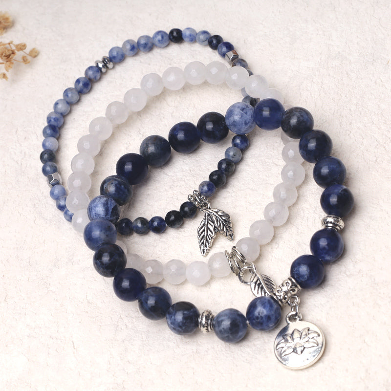 Buddha Stones 3pcs Natural Quartz Crystal Beaded Healing Energy Lotus Bracelet
