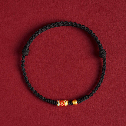 Buddha Stones 925 Sterling Silver Handmade Koi Fish Wealth Success Braided Rope Bracelet