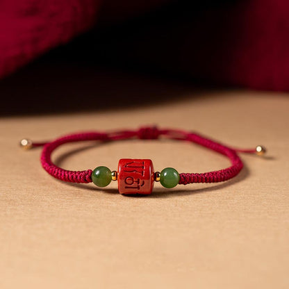 Buddha Stones Tibetan Cinnabar Om Mani Padme Hum Engraved Blessing Braided Rope Bracelet