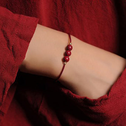 Buddha Stones 14k Gold Plated Natural Cinnabar Blessing String Braided Bracelet