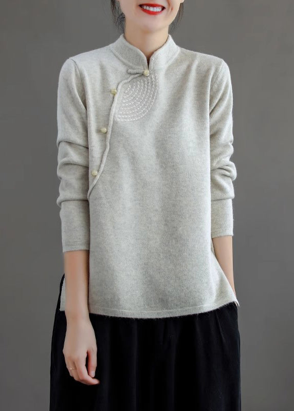 Retro Peacock Blue Stand Collar Knit Sweater Spring