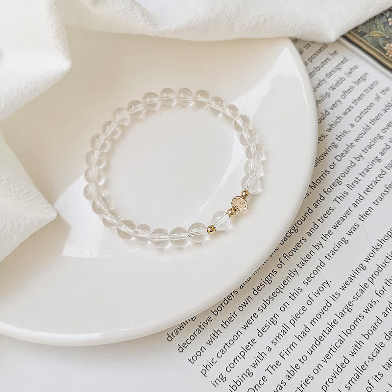 Buddha Stones 14k Gold Plated Copper Aquamarine White Crystal White Agate Blue Crystal Healing Bracelet