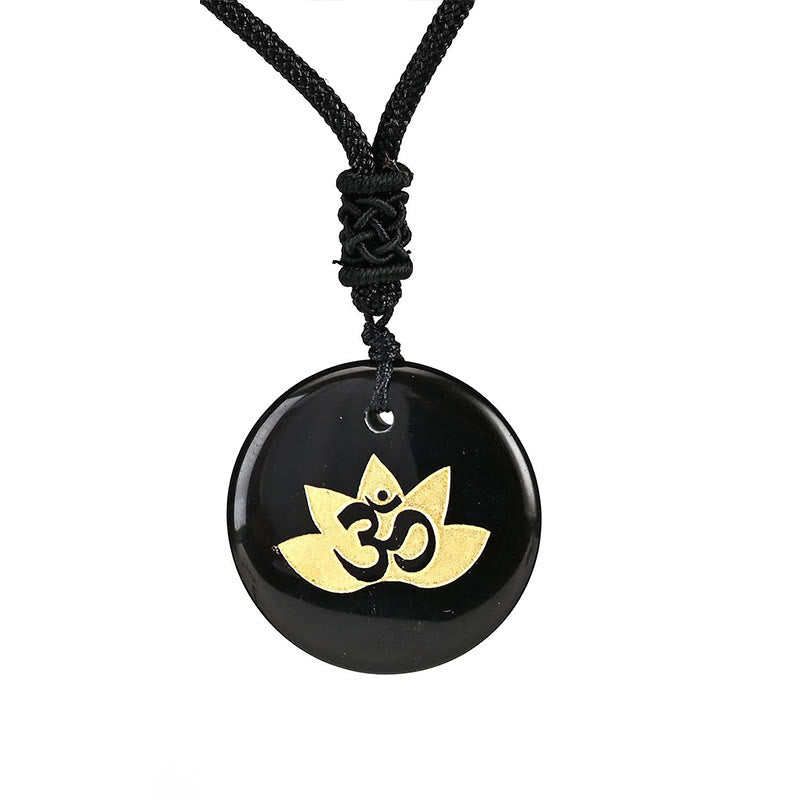 Buddha Stones Om Lotus Symbol Various Crystal Amethyst Tiger Eye Healing Necklace Pendant