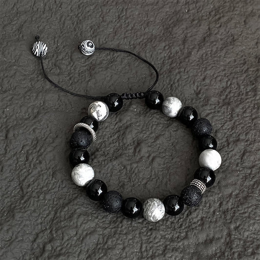 Buddha Stones Lava Rock Black Obsidian Picasso Jasper Beads Support Rope Bracelet