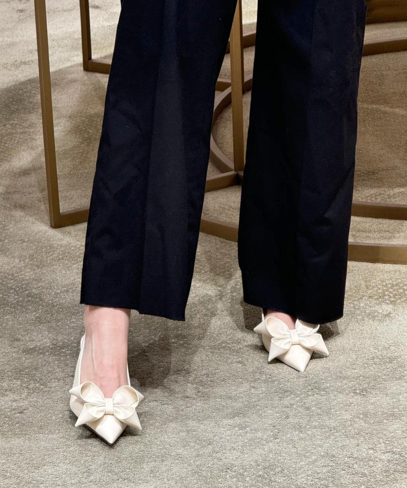 Beige Bow Splicing High Heel Sandals Pointed Toe
