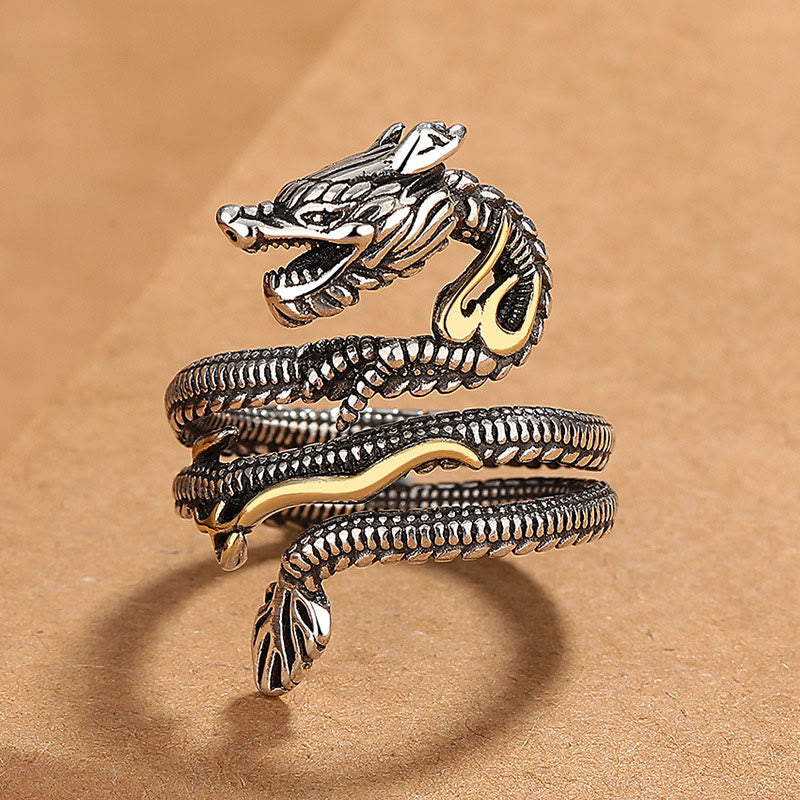 Buddha Stones Dragon Pattern Copper Strength Ring