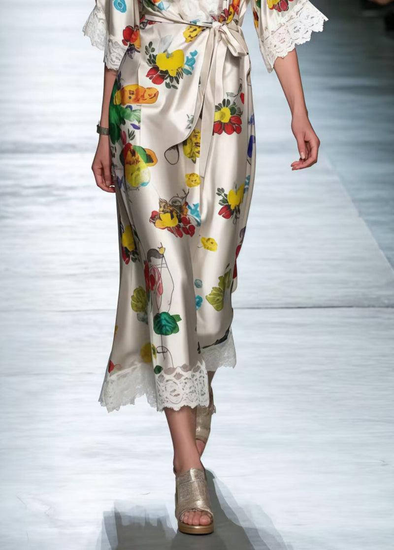 Style Tie Waist Patchwork Lace Silk Vacation Dresses Summer