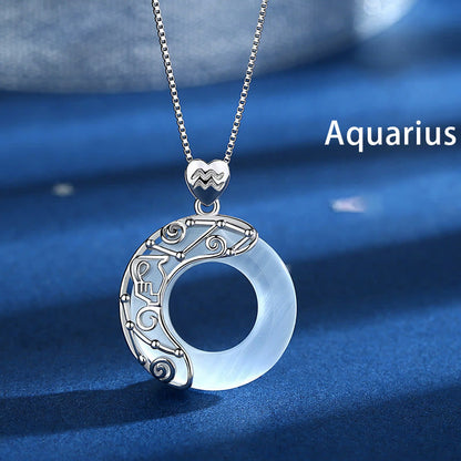 925 Sterling Silver Cat's Eye Zodiac Necklace for Love Support
