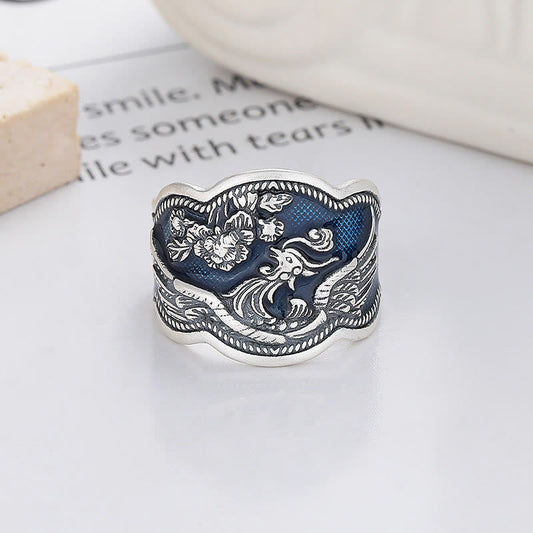 Adjustable 925 Sterling Silver Phoenix Luck Ring