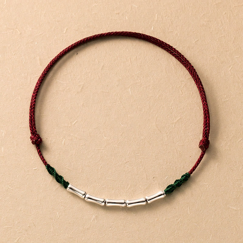 Sterling Silver Bamboo Luck Bracelet With Ultra-thin Rope