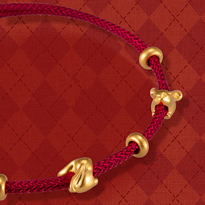 Buddha Stones 999 Gold Small Lucky Rabbit Osmanthus Design Handmade Luck Braided Rope Bracelet
