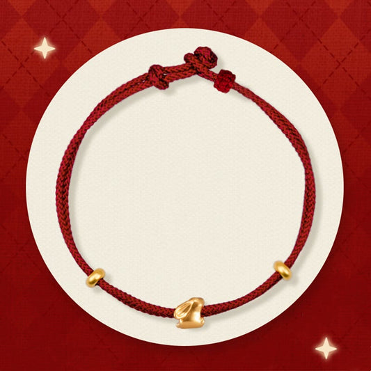 Buddha Stones 999 Gold Small Lucky Rabbit Osmanthus Design Handmade Luck Braided Rope Bracelet