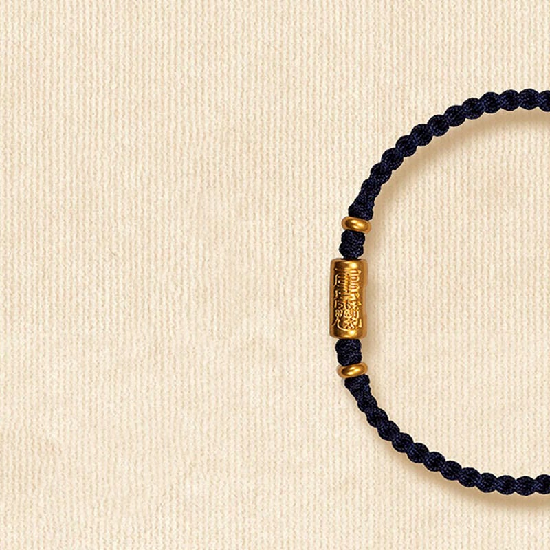 Buddha Stones 999 Gold Good Luck Amulet Carved Design Handmade Strength Braided Rope Bracelet