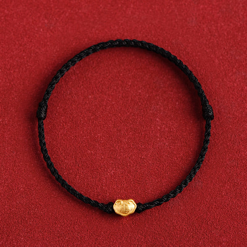 999 Gold Chinese Lock Charm Protection Red String Bracelet