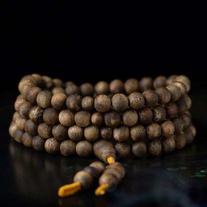 108 Bead White Qinan Agarwood Wood Mala Bracelet Calm Strength