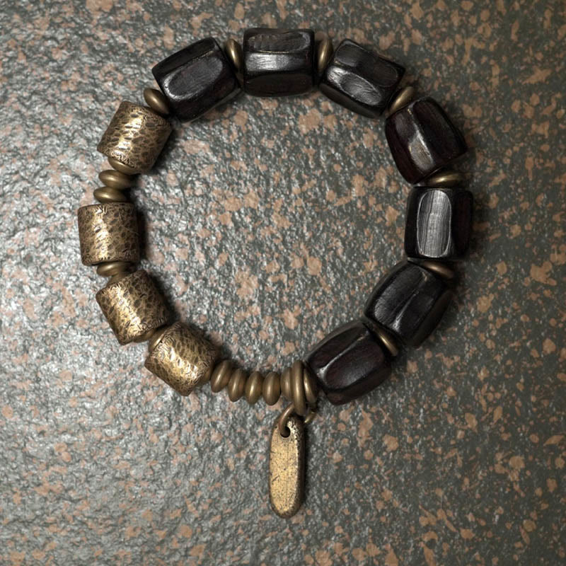Buddha Stones Peace Ebony Wood Copper Beads Bracelet