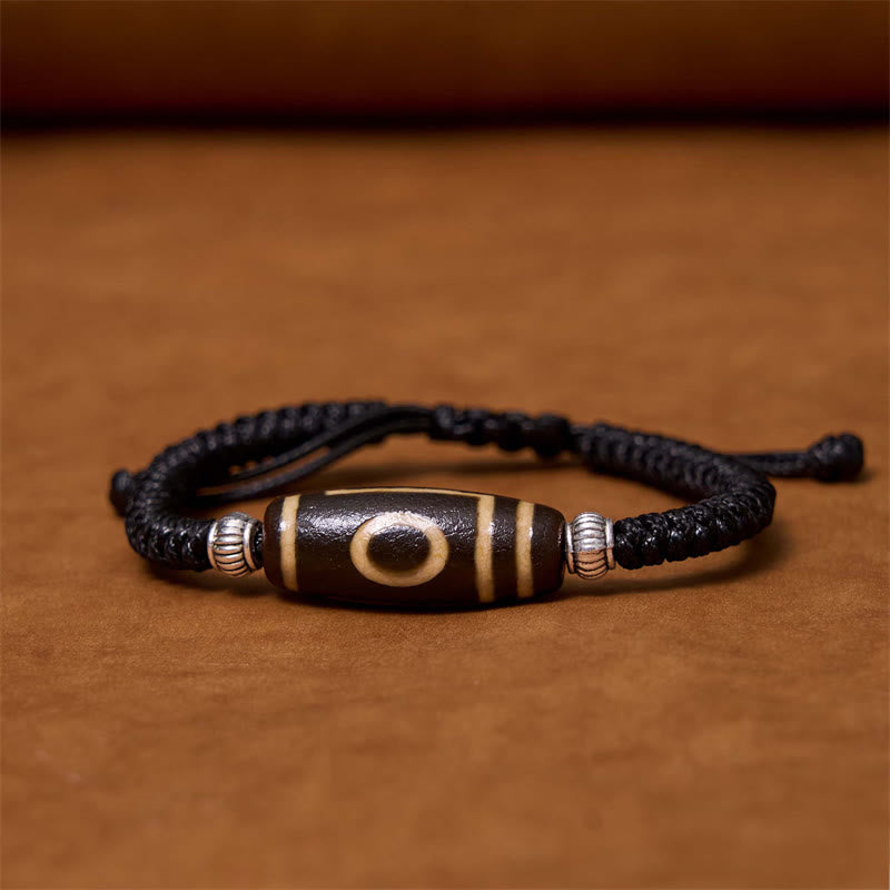 Buddha Stones Tibetan Nine-eye Dzi Bead Three-eyed Dzi Bead Wealth Protection Rope Bracelet