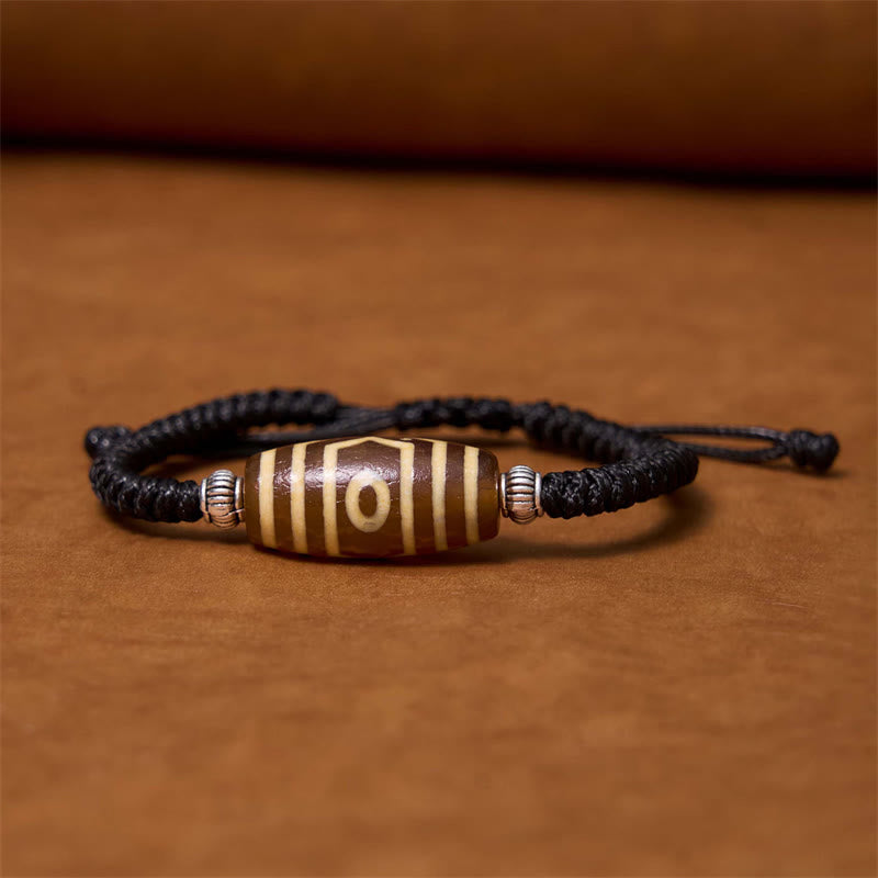 Buddha Stones Tibetan Nine-eye Dzi Bead Three-eyed Dzi Bead Wealth Protection Rope Bracelet