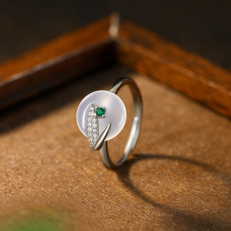 Chalcedony Bamboo Leaf Positive Adjustable Spiritual Ring