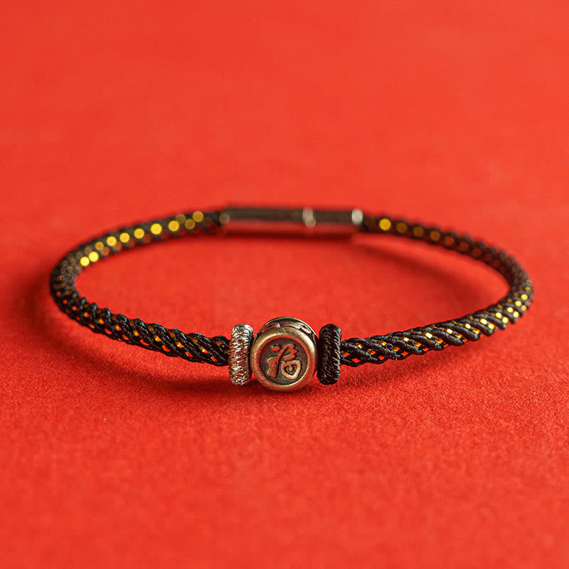 Red String Faith Bracelet | 925 Sterling Silver Fu Symbol
