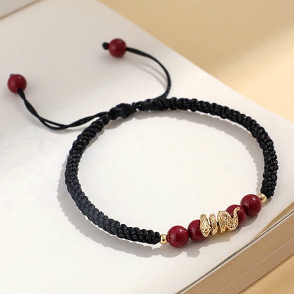 Buddha Stones Cinnabar Handmade Year of Snake String Protection Braided Bracelet