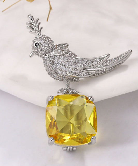 Yellow Copper Zircon Inlaid Gem Stone Little Bird Brooches
