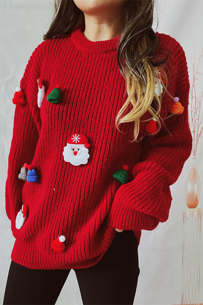 Casual Santa Claus Christmas Tree Patchwork Wear Art Crew Neck Sweater