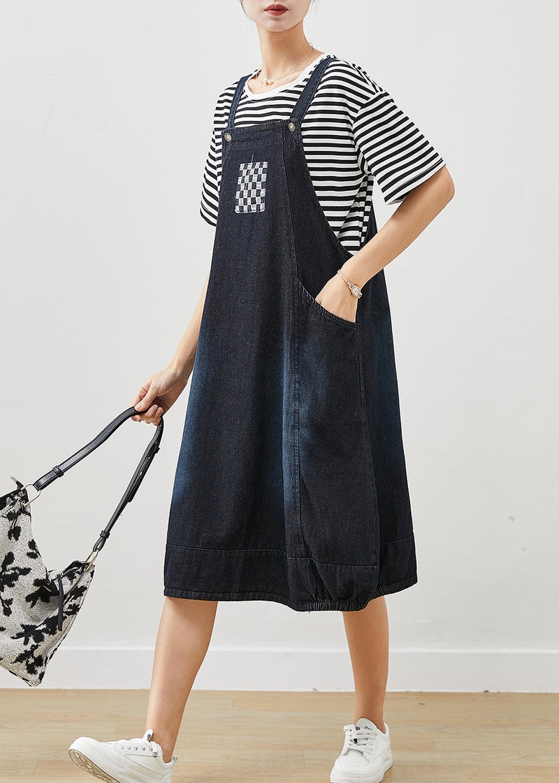 Navy Oversized Striped Cotton Two Pieces Set Summer