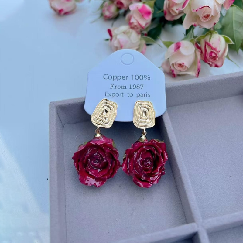 Real Flowers Patchwork Metal Accessories Trim Earrings(each One Is Unique)(17 Colors)