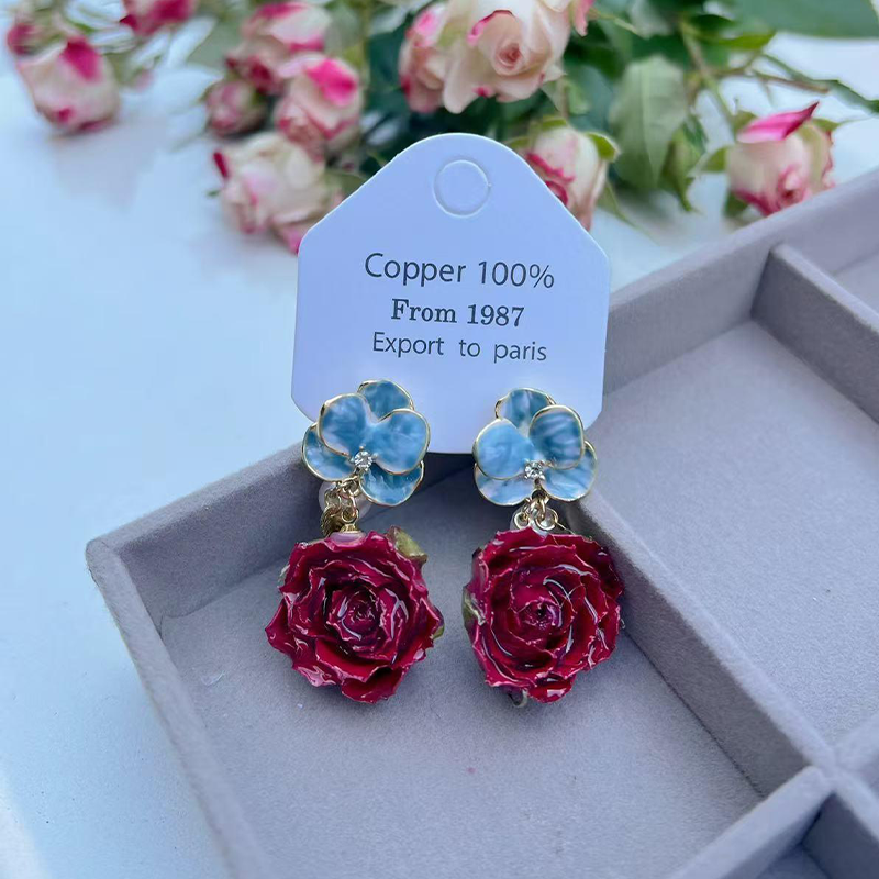 Real Flowers Patchwork Metal Accessories Trim Earrings(each One Is Unique)(17 Colors)