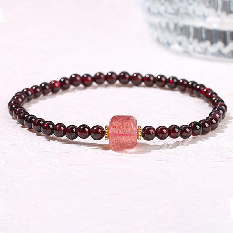 Buddha Stones Garnet Cinnabar Pixiu Strawberry Quartz Square Bead Protection Bracelet