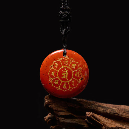 Buddha Stones Om Mani Padme Hum Natural Various Crystal Black Obsidian Strength Necklace Pendant