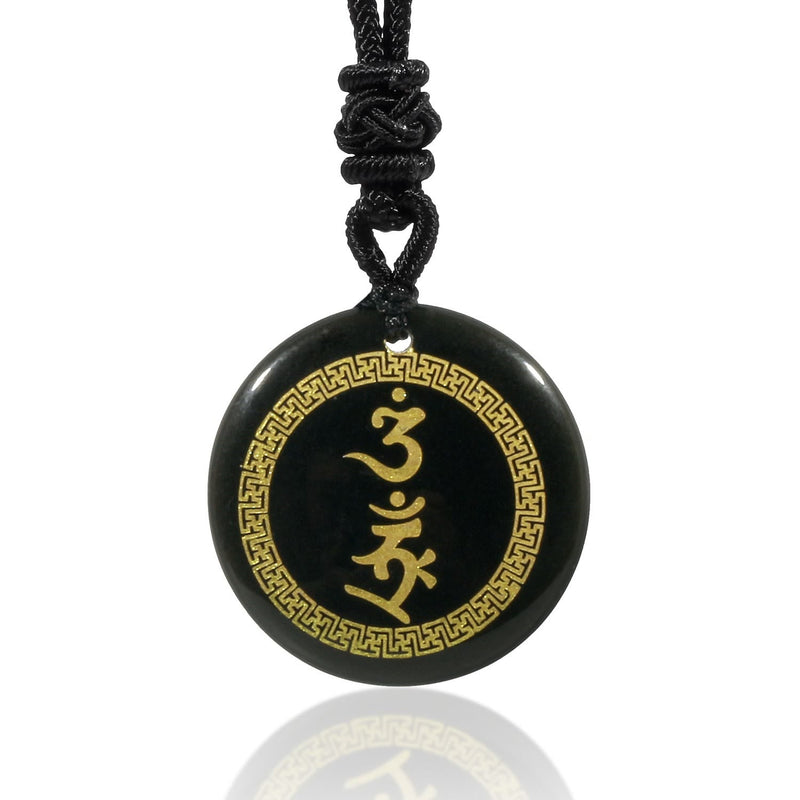 Buddha Stones Surrounding Protection Mantra Natural Various Crystal Black Obsidian Fulfilment Necklace Pendant