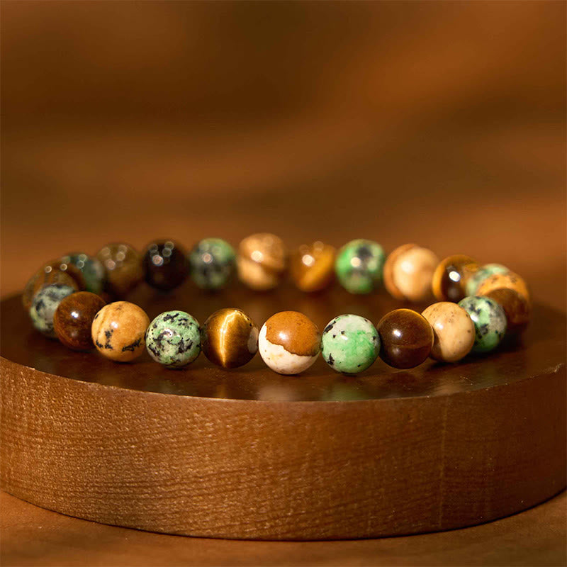Buddha Stones Natural Picture Jasper Turquoise Tiger Eye Mix and Match Beads Protection Bracelet