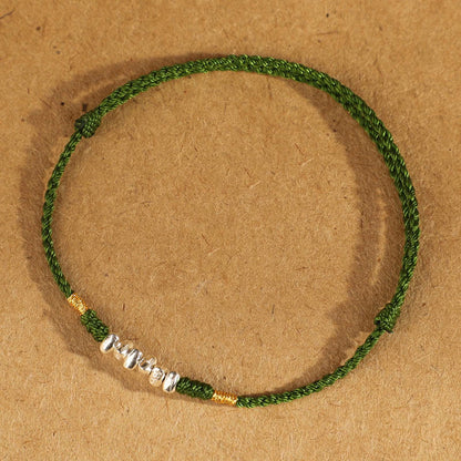 Buddha Stones 925 Sterling Silver String Protection Luck Ultra-thin Braided Bracelet Anklet