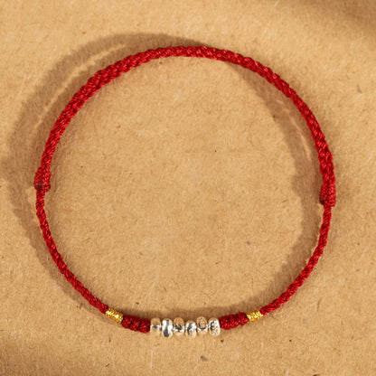 Buddha Stones 925 Sterling Silver String Protection Luck Ultra-thin Braided Bracelet Anklet