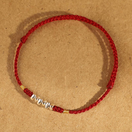Buddha Stones 925 Sterling Silver String Protection Luck Ultra-thin Braided Bracelet Anklet