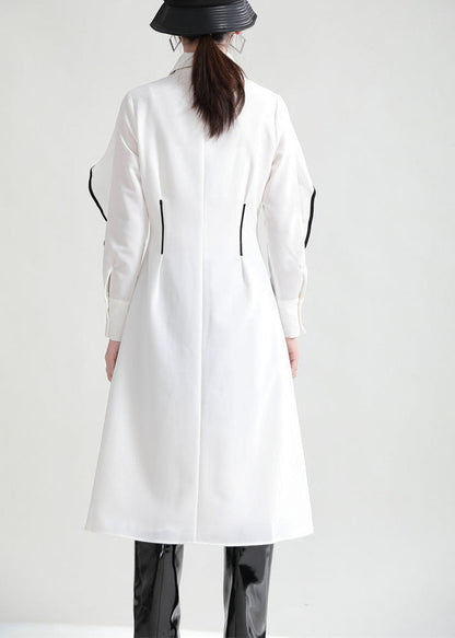 Fitted White Ruffles Peter Pan Collar Shirt Dresses Spring