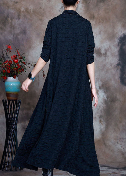 French Navy Turtleneck Circle Asymmetrical Design Fall Long Sleeve Long Dresses