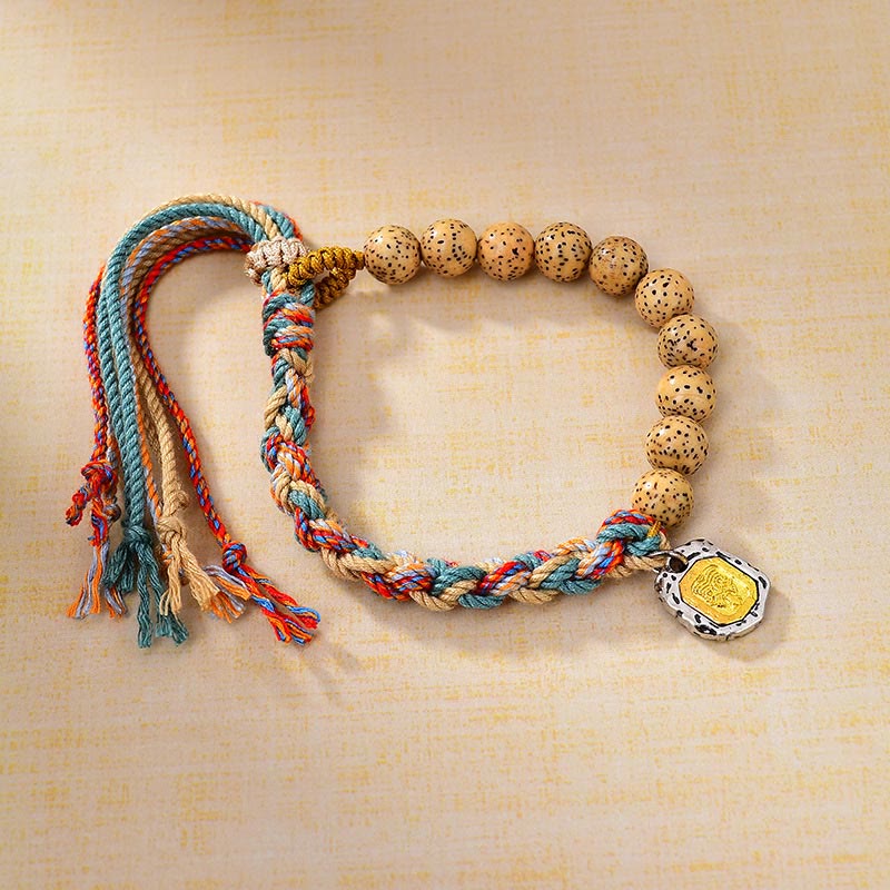 Buddha Stones Tibetan Colored Rope Bodhi Seed Zakiram Goddess of Wealth Adjustable Protection Bracelet